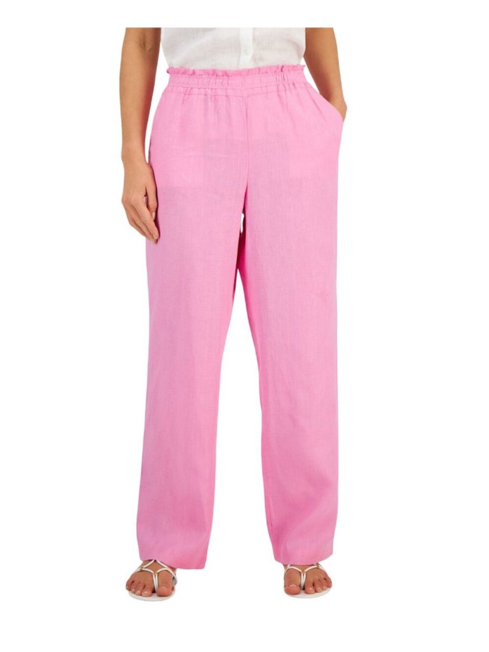 NWT Charter Club Luxury Pull-On Linen Elastic Waist Pants Bubble Bath Pink XL
